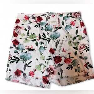 Workshop Republic Clothing Floral Jean Shorts - White and Red